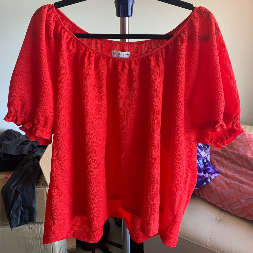 Madewell Gathered Sleeve Blouse in Red Size: 3X
